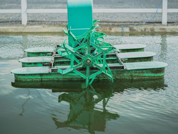 Blue floating on water in lake