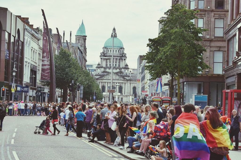 PEOPLE WALKING ON CITY STREET