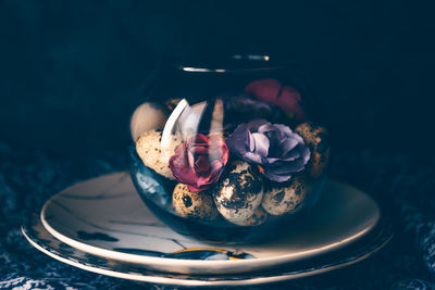 High angle view of ice cream in plate on table