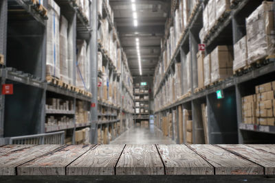 Boxes in shelves at warehouse