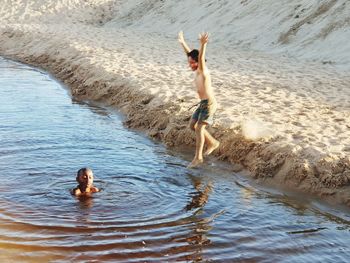 People enjoying in sea