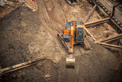 High angle view of excavator construction site