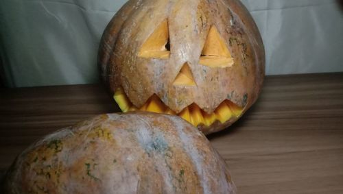 Close-up of pumpkin on table