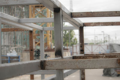 Close-up of railing on table in old building