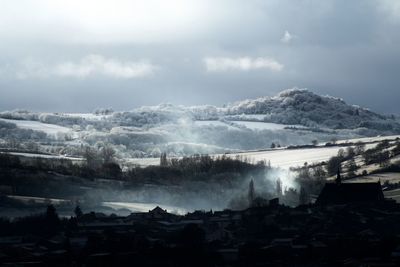 Scenic view of landscape against sky during winter