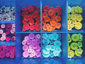 Close-up of colorful candies for sale in box