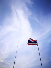 Low angle view of flag against sky