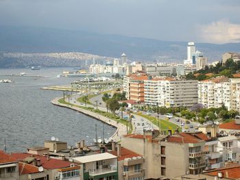 View of town with buildings in background