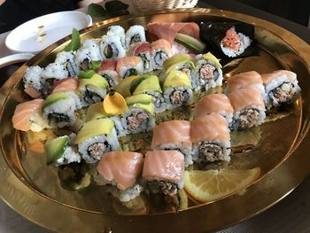 High angle view of sushi in plate