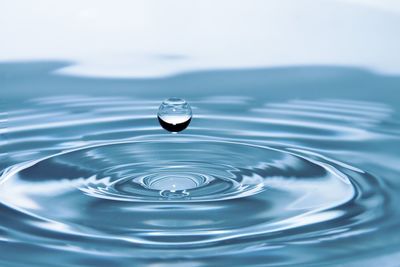 Close-up of drop falling on water