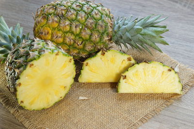 High angle view of fruits on table