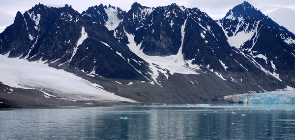 Scenic view of frozen lake against mountain range