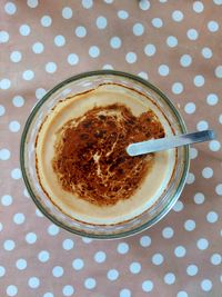 High angle view of breakfast on table