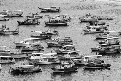 High angle view of boats moored in sea