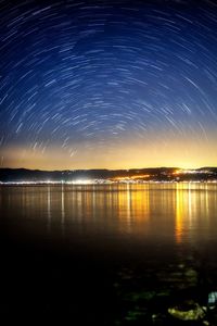 Scenic view of sea against sky at night