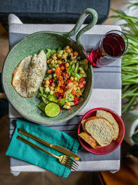 High angle view of food on table