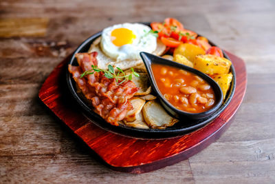 High angle view of food in plate on table