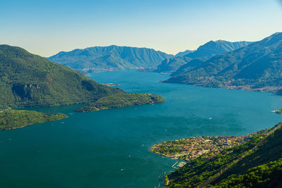 Panorama on lake of como, with villages of gera lario, domaso, and the mountains that overlook them.