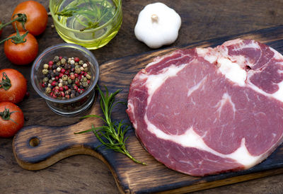 High angle view of vegetables on cutting board