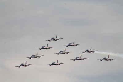 Low angle view of airshow in sky