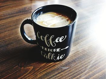 High angle view of coffee on table