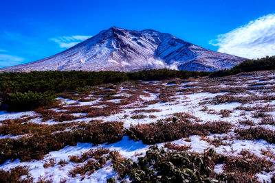 Scenic view of snowcapped mountains against sky