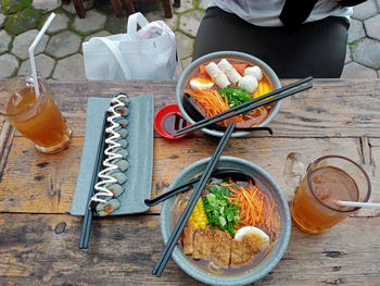 High angle view of food on table