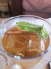 High angle view of drink on table