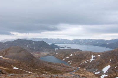 Scenic view of snowcapped mountains against sky