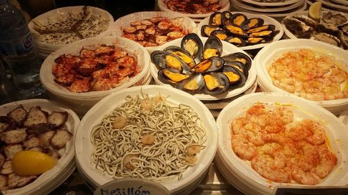 High angle view of meal served on table