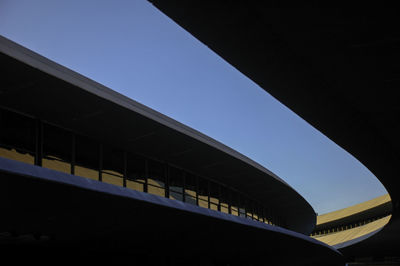 Low angle view of building against clear blue sky