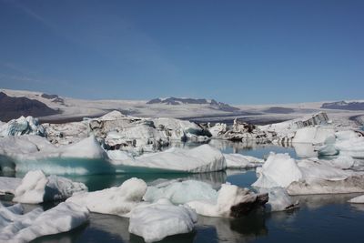 Scenic view of glacier against sky