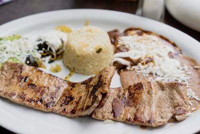 Close-up of breakfast served in plate