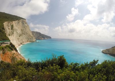 Scenic view of bay against sky