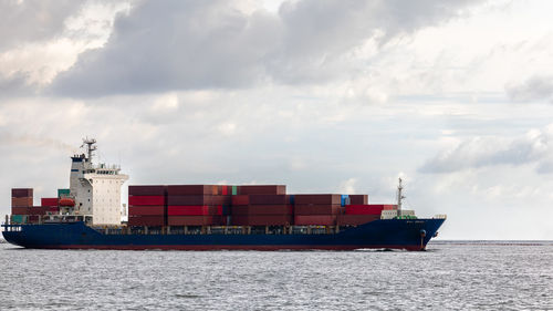 Low angle view of ship against sky
