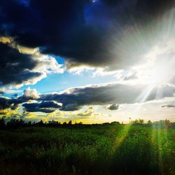 Scenic view of grassy field against cloudy sky