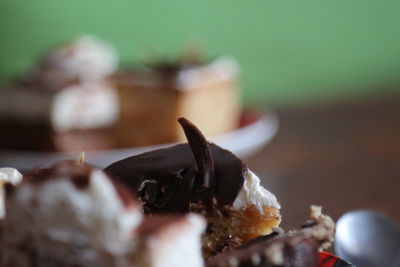 Close-up of chocolate cake on plate