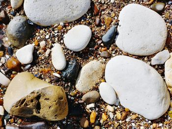 High angle view of stones on beach