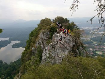 Scenic view of tree mountains against sky