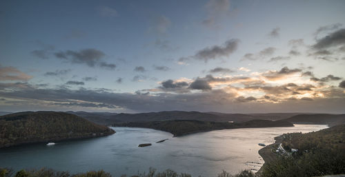 Scenic view of mountains against sky during sunset