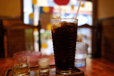 Close-up of beer in glass on table