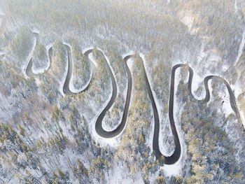 Directly above shot of text on snow covered land