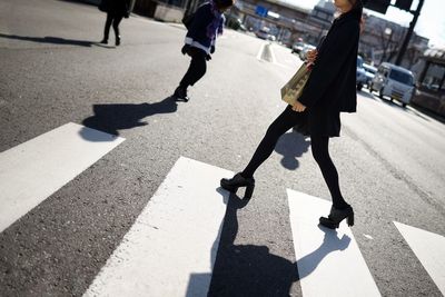 People walking on city street