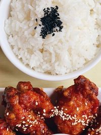 High angle view of meal served in bowl