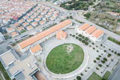 Aerial view of houses in city