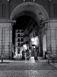 Buildings in city at night