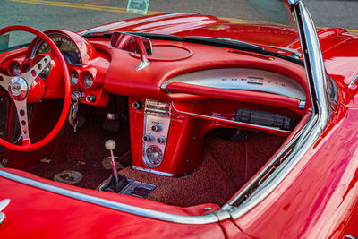High angle view of red vintage car