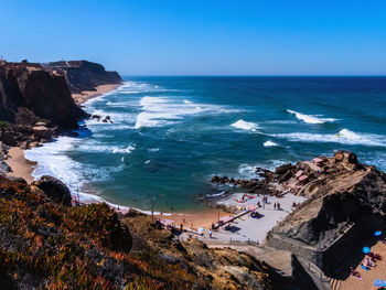 Scenic view of sea against clear sky