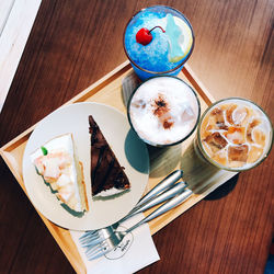 High angle view of breakfast on table