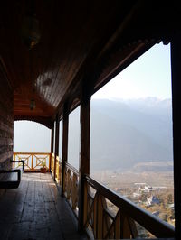 View of built structures against mountain range